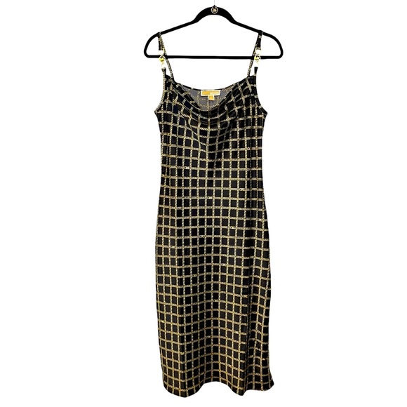 Michael Kors Black and Gold Hardware Midi Chainlink Slip Dress Size: Medium - Picture 1 of 12